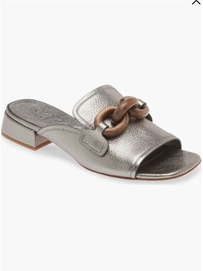 Pedro Garcia Enna Leather Slide Sandals Silver Metallic Size 42 / 12